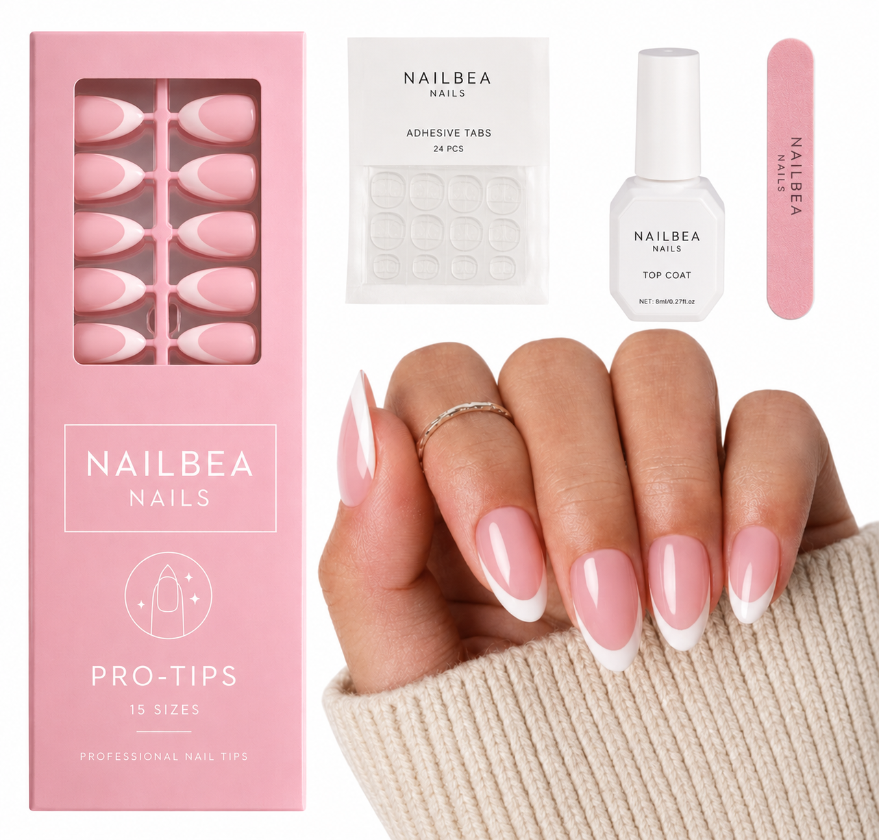 150Pcs Almond French Tip Kit (15 sets included)