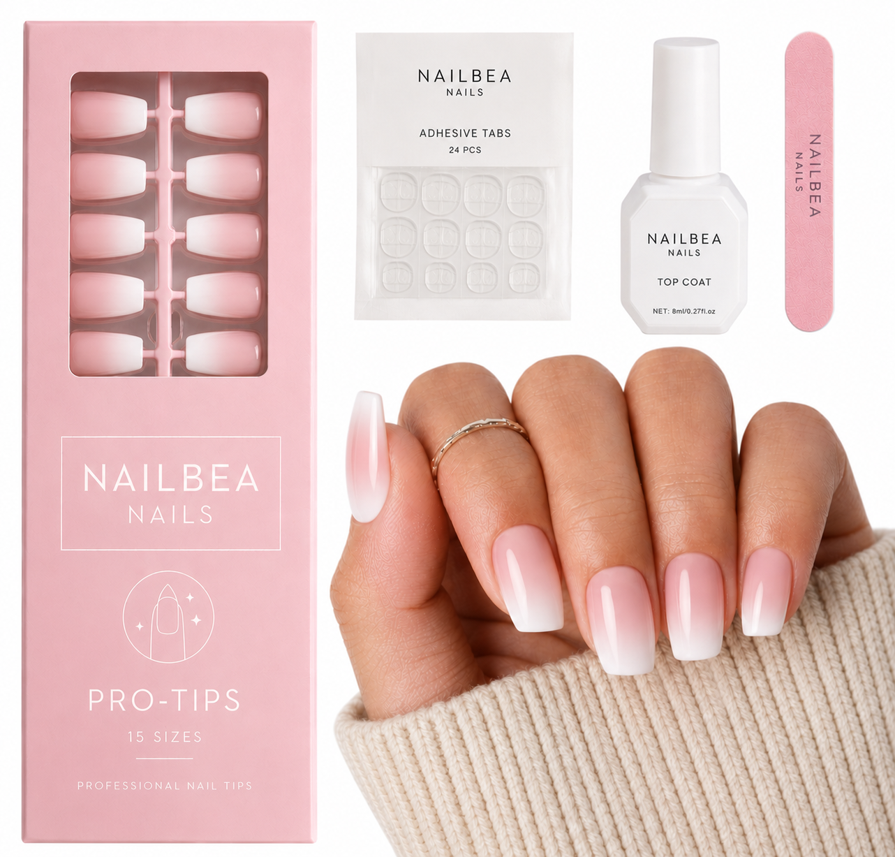 150Pcs Ombre Almond Tip Kit (15 sets included)